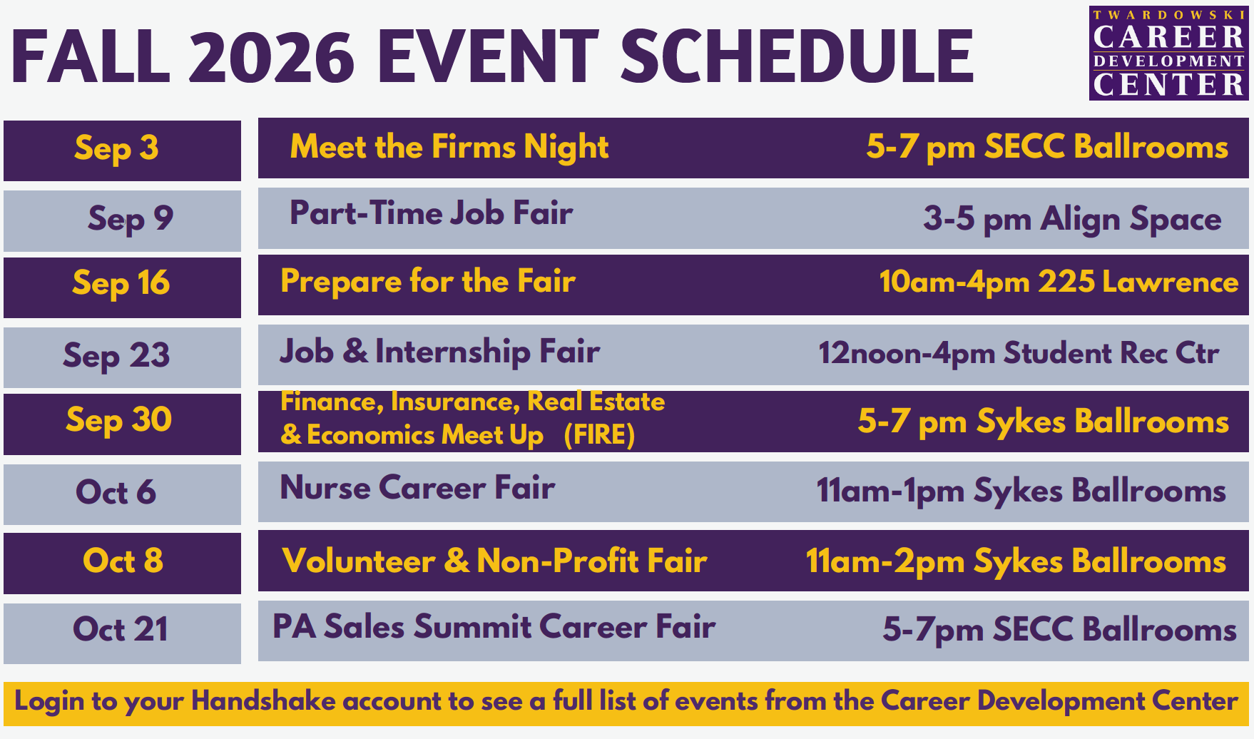 Schedule of events fall 2026