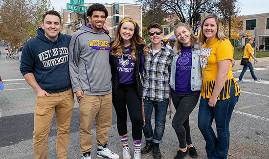 students in WCU spirit wear on campus