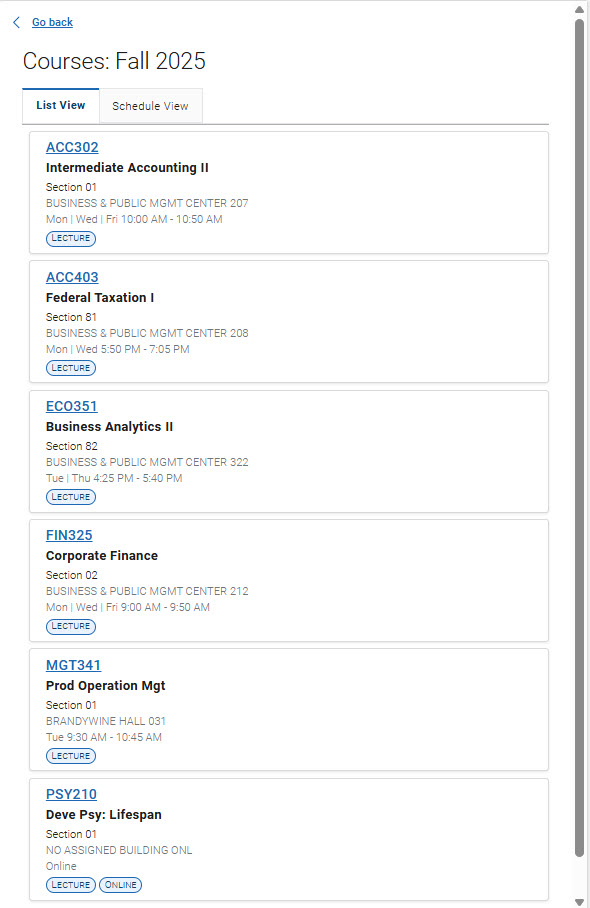 Nav Sch List VIew