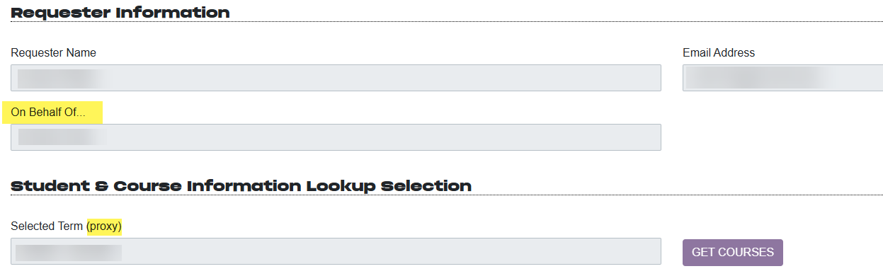 Screenshot highlighting 'on behalf of field'