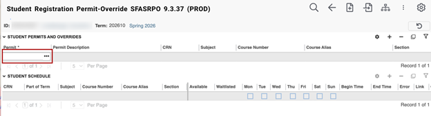 Screenshot showing permit section