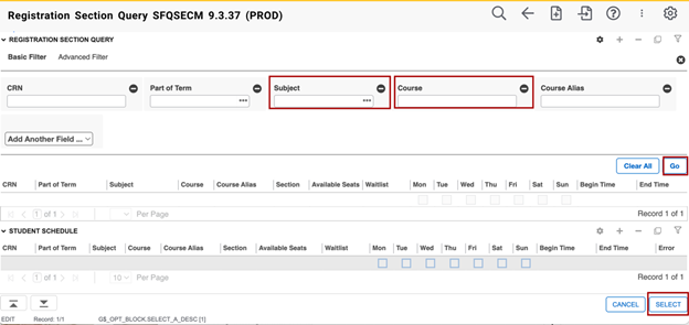 Screenshot showing Subject and Course fields