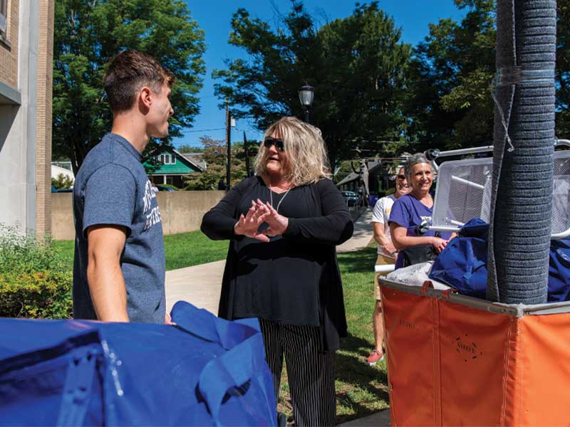 President Laurie Bernotsky welcomed families to campus at move-in this fall.