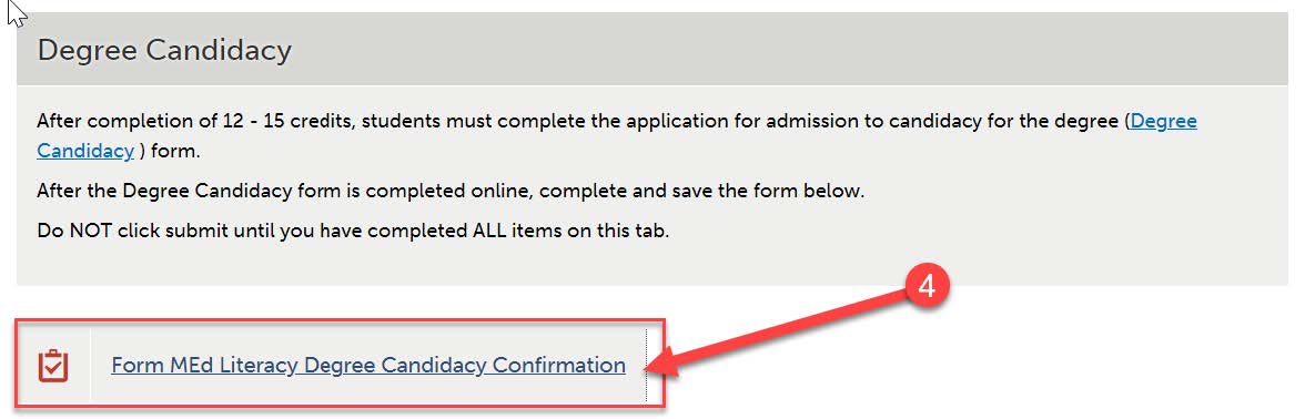 form med literacy degree candidacy confirmation