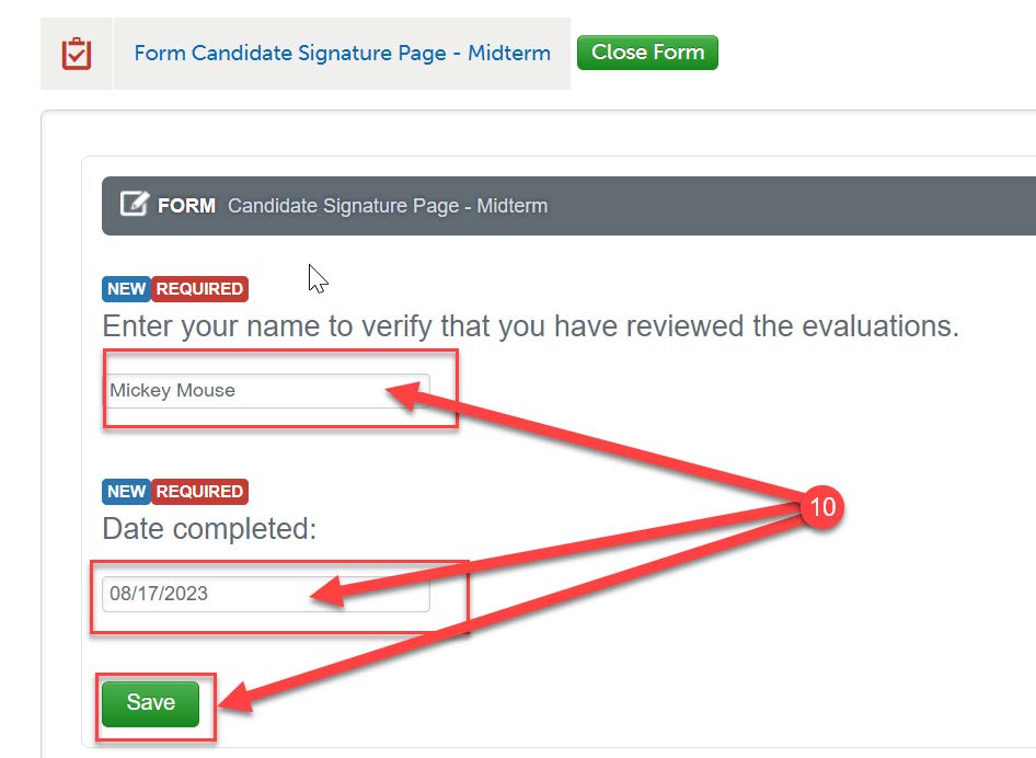 candidate signature page form