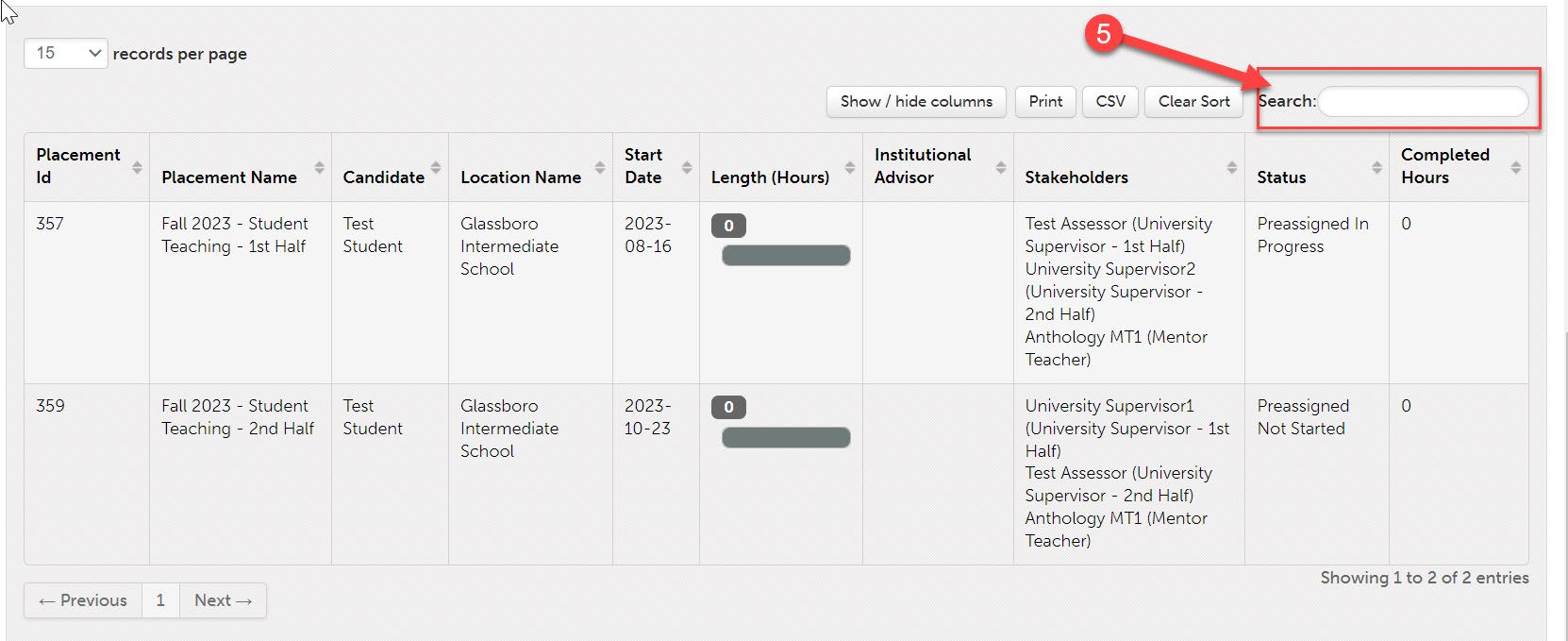 placement search