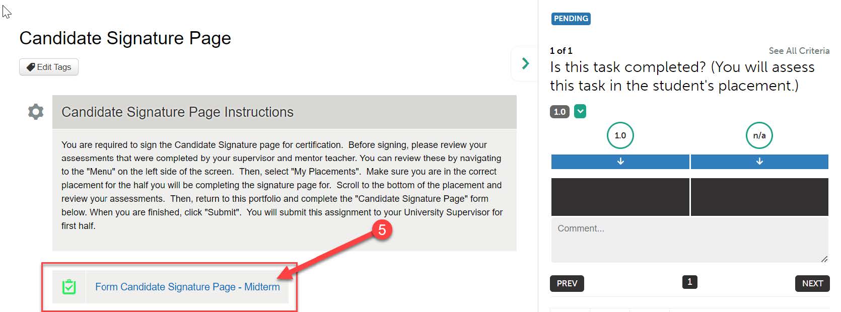 candidate signature page