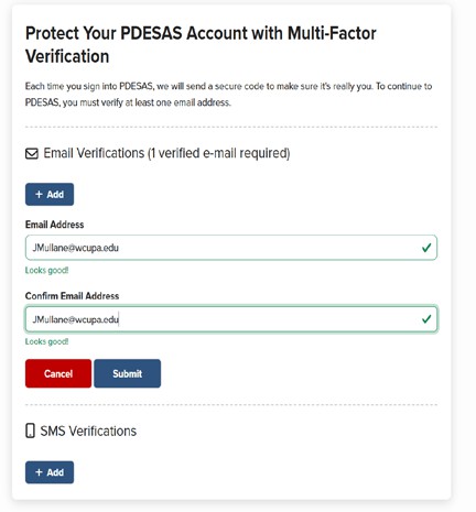 Screenshot of multi-factor verification screen