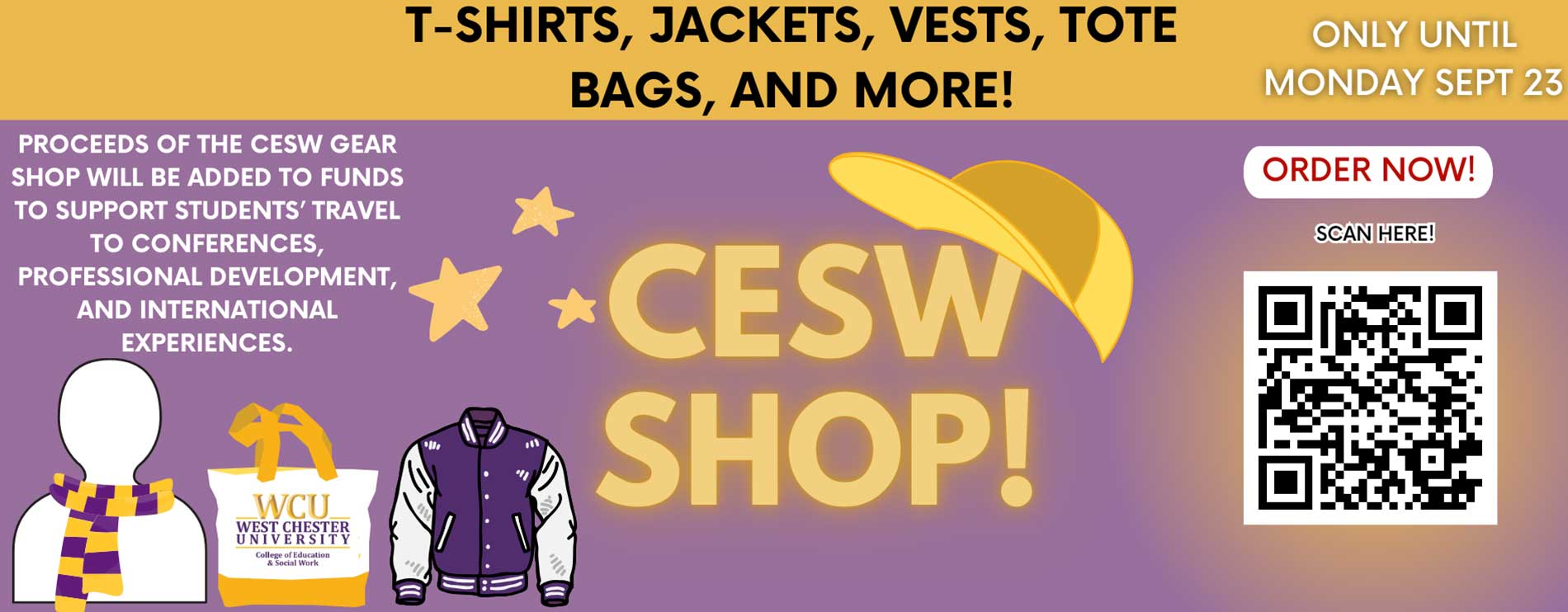 T-SHIRTS, JACKETS, VESTS, TOTE BAGS, AND MORE! ONLY UNTIL MONDAY SEPT 23. 