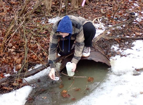 GNA Intern Mackenzie Rose collecting a water sample from the headwaters of Gordon Run