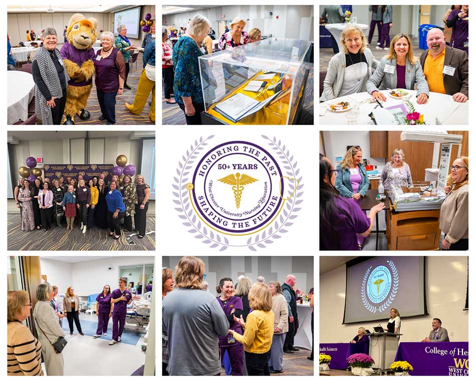 Collage of images with nursing students practicing