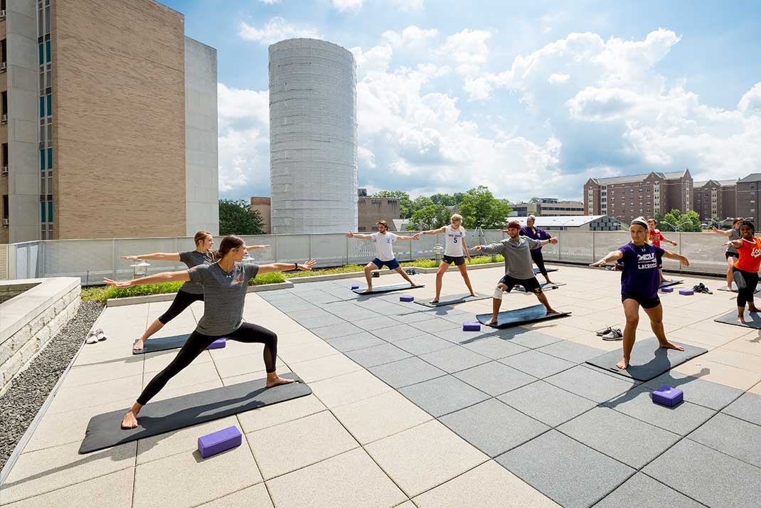 Students doing yoga