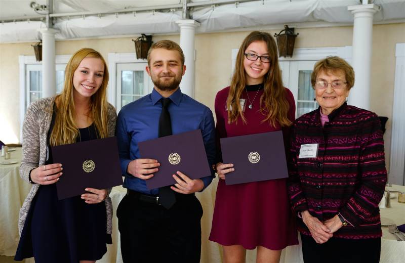 Professor Ann Skeath with Sarah C. Adcock, Mitchell P. Henderson and Kaitlyn Cannon, recipients of the Dr. and Mrs. Albert E. Filano Mathematics Scholarship