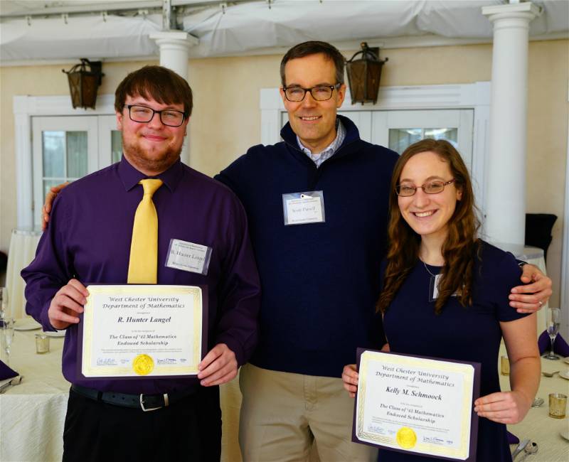 Dr. Scott Parsell withR. Hunter Langel and Kelly M. Schmoock, the recipients of the Class of 1943 Mathematics Scholarship