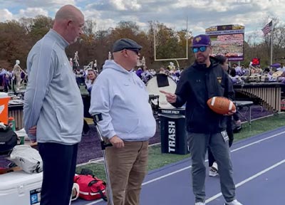 Video: Mr. Vince DeMarro, WCU Veterans Center VA School Certifying Official, receives game ball from Military and First Responder Appreciation Game