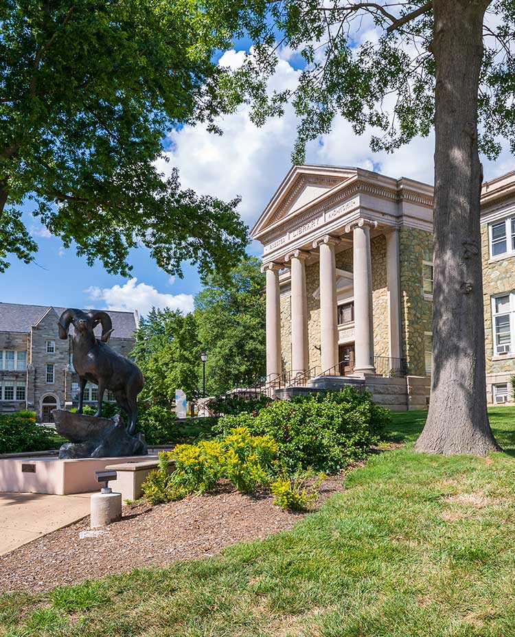 WCU Old Library and Ram Statue